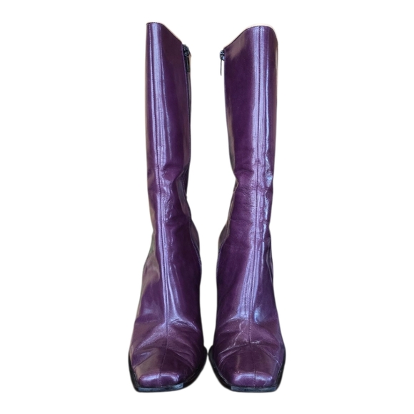Vero Cuoio Bolero Shiny Purple Leather Side Zip Heeled Boots 10 - Picture 2 of 12